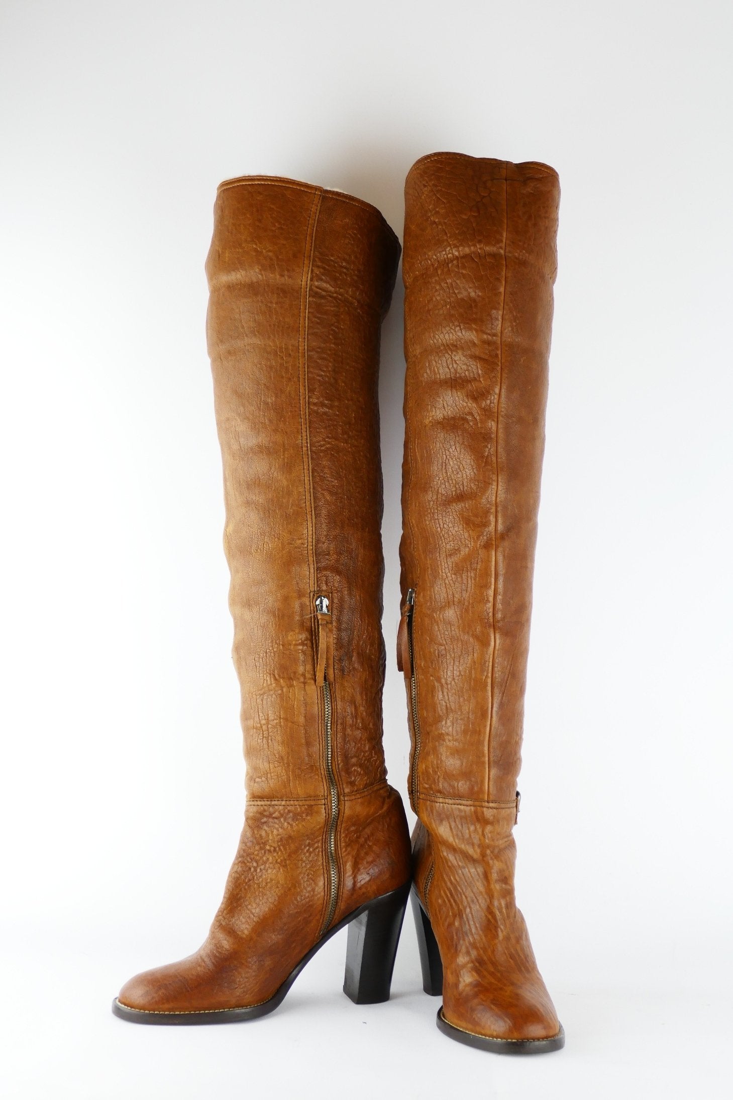 BUUTS MiuMiu Overknees Leder cognac 118004-5