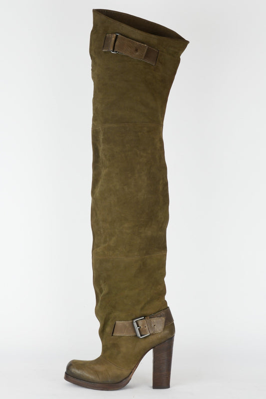 BUUTS Vic Matie Overknees Leder oliv 119015-1