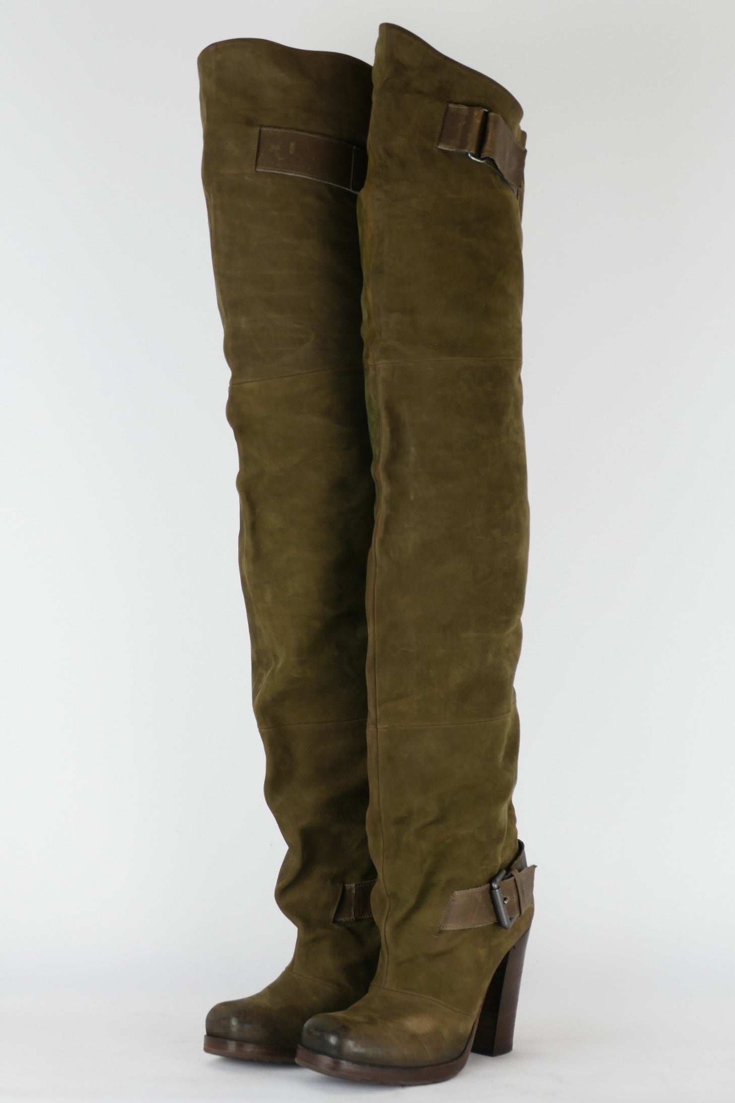 BUUTS Vic Matie Overknees Leder oliv 119015-2