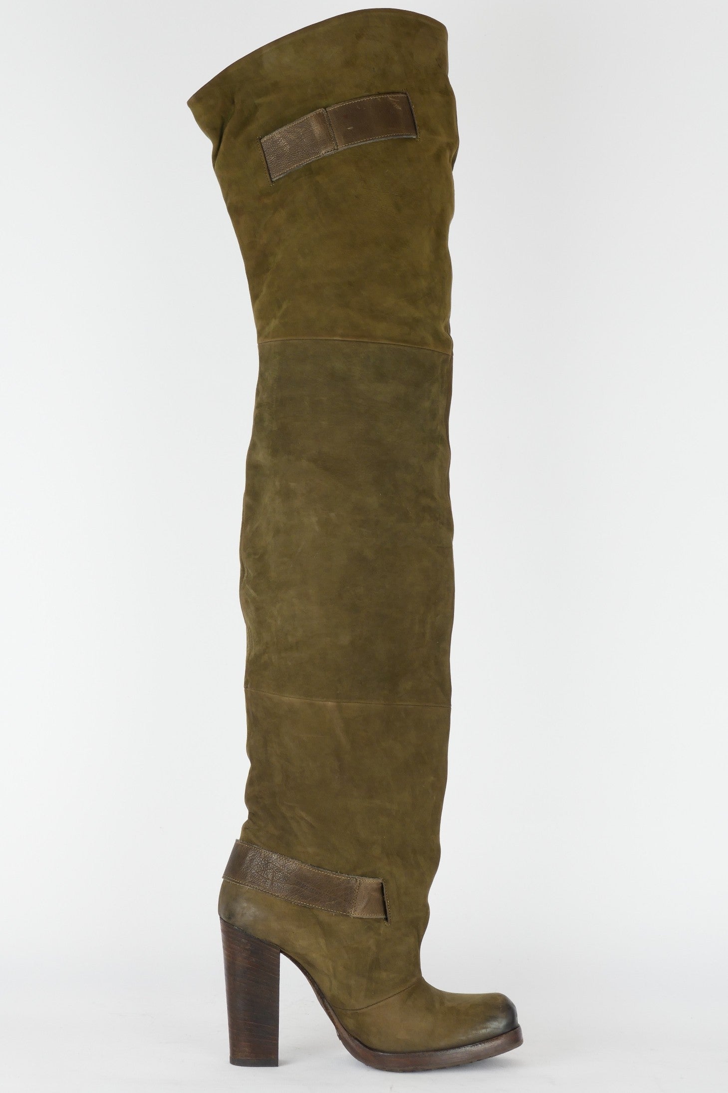 BUUTS Vic Matie Overknees Leder oliv 119015-3