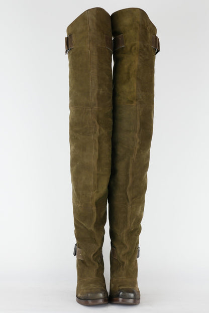 BUUTS Vic Matie Overknees Leder oliv 119015-4