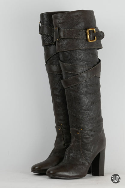 Stiefel Leder dunkelbraun