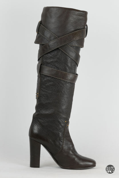 Stiefel Leder dunkelbraun