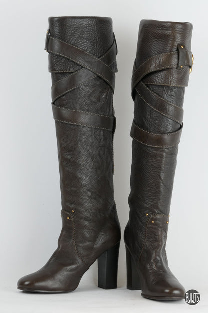 Stiefel Leder dunkelbraun