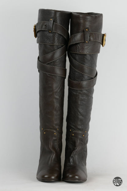 Stiefel Leder dunkelbraun