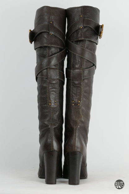 Stiefel Leder dunkelbraun