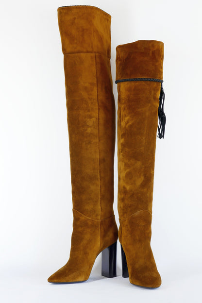 BUUTS Saint Laurent Overknees Wildleder braun-oliv 223010-5