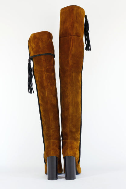 BUUTS Saint Laurent Overknees Wildleder braun-oliv 223010-7