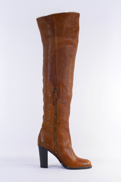 BUUTS MiuMiu Hohe Stiefel Leder cognac 223014-3